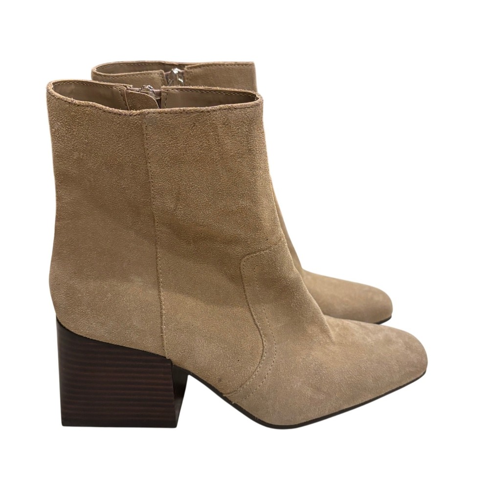 Salome Waterproof Suede Ankle Boots‎ Block Heel Side Zip Tan Women Size 9.5